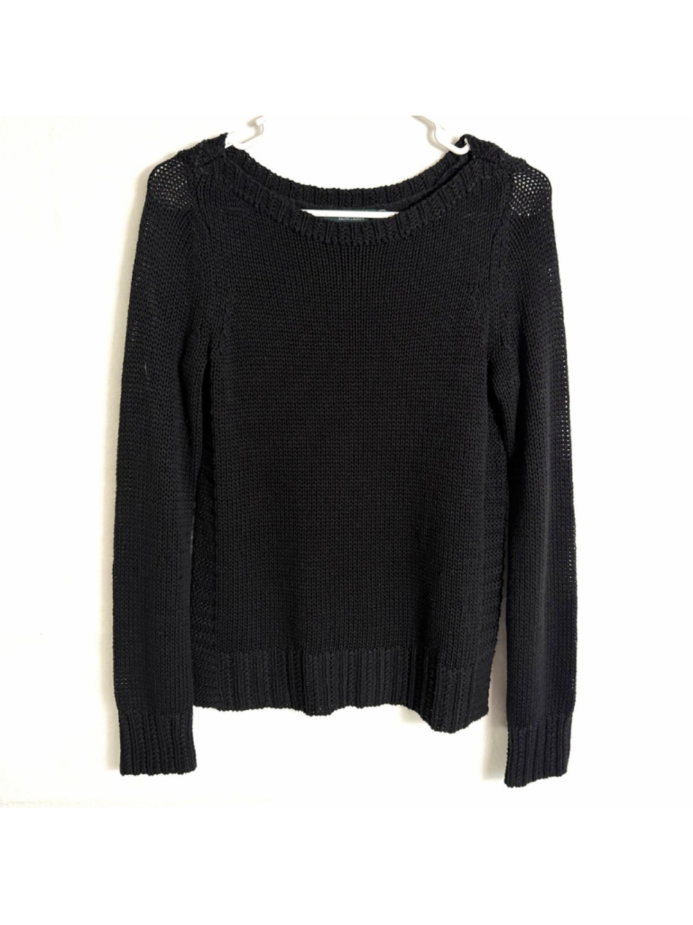 Lauren Ralph Lauren Open Knit Sweater Womens S Black Pullover Minimalist Classic